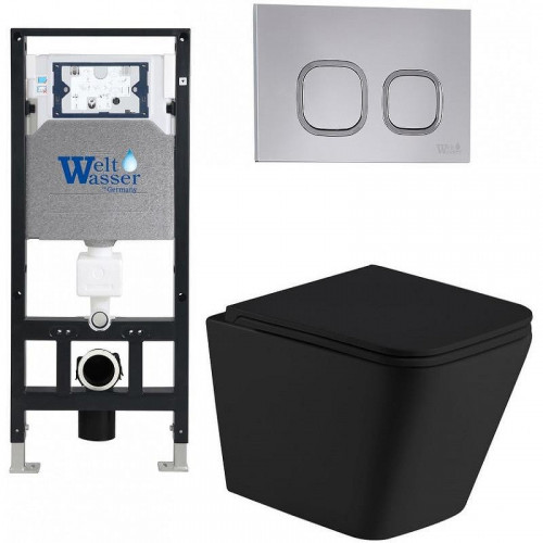 Комплект унитаза с инсталляцией WeltWasser AMBERG 506 + GELBACH 043 MT-BL + AMBERG RD-CR 10000011986 цвет Черный матовый с сиденьем Микролифт и клавишей смыва цвет Хром