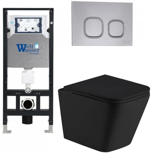 Комплект унитаза с инсталляцией WeltWasser AMBERG 506 + GELBACH 043 MT-BL + AMBERG RD-CR 10000011986 цвет Черный матовый с сиденьем Микролифт и клавишей смыва цвет Хром