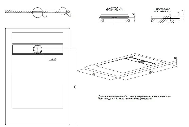 Душевой поддон из искусственного камня Allen Brau Infinity 120x80 8.21002-AM Антрацит