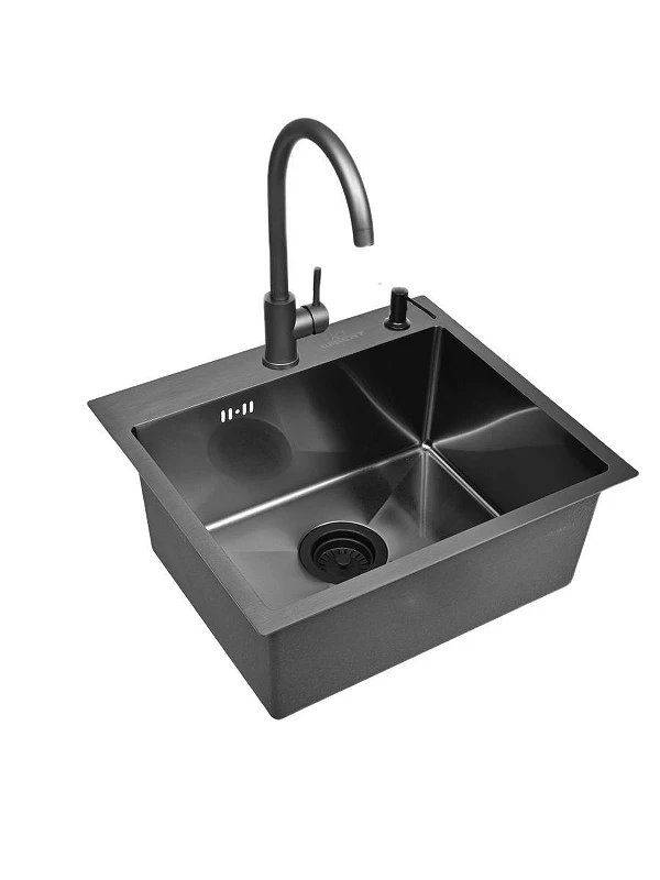 Кухонная мойка Wisent 58 WS35848B/WGER019B/W405B/W4998-3-U со смесителем цвет Графит