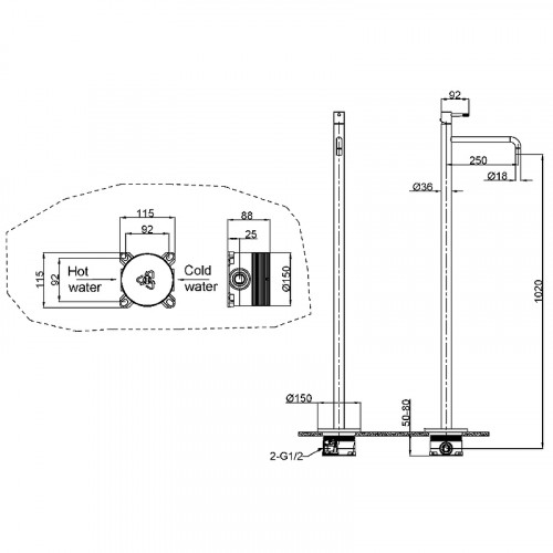 Смеситель для раковины Boheme Uno 107-B Черный матовый латунь на пол