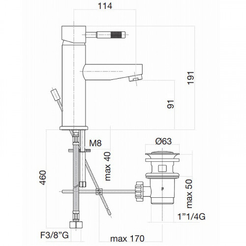 Смеситель для раковины Webert Rimini RI830102560 с донным клапаном Черный матовый латунь