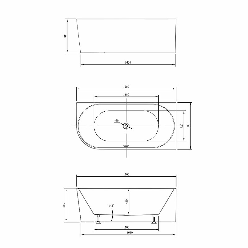 Акриловая ванна Vincea 170x80 VBT-402-1700R без гидромассажа