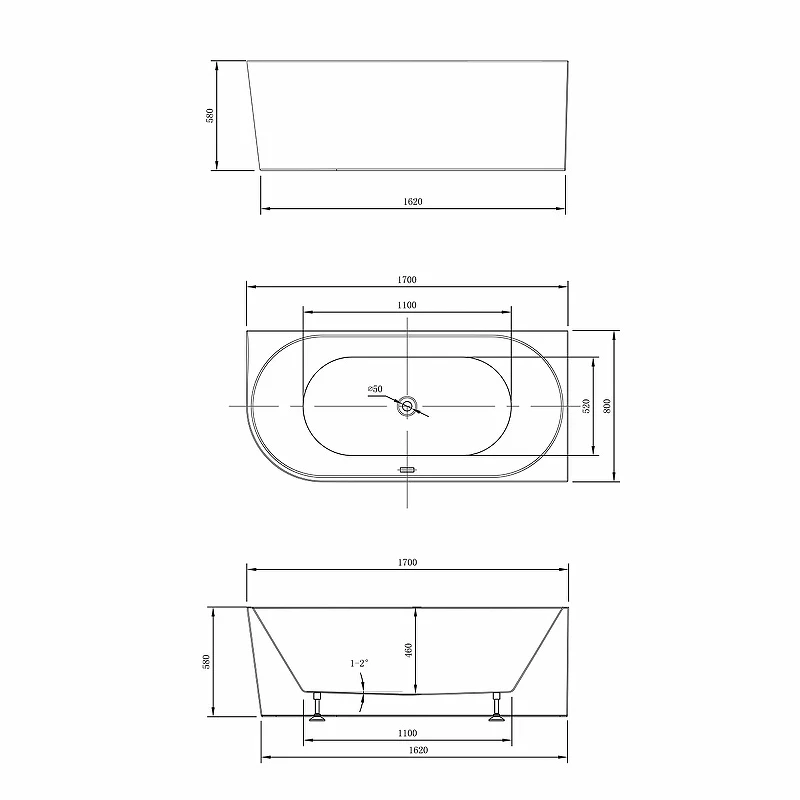 Акриловая ванна Vincea 170x80 VBT-402-1700R без гидромассажа