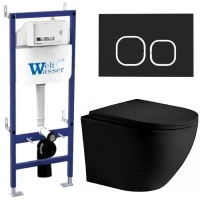 Комплект унитаза с инсталляцией WeltWasser BAMBERG 460 + MERZBACH 043 XL MT-BL + BAMBERG BL 10000014127 цвет Черный матовый с сиденьем Микролифт и клавишей смыва цвет Черный