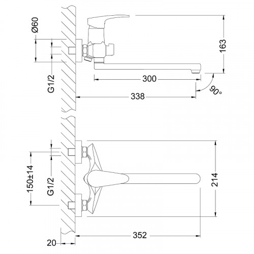 Смеситель для ванны Lemark Linara LM0451C универсальный Хром латунь на стену