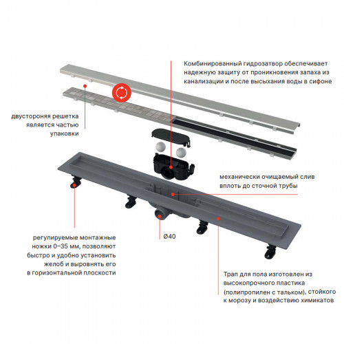 Душевой лоток Alcaplast APZ19-750 с решеткой Нержавеющая сталь / под плитку