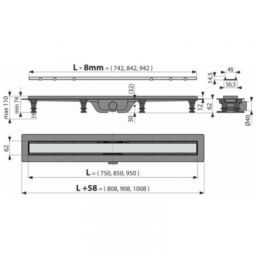 Душевой лоток Alcaplast APZ19-750 с решеткой Нержавеющая сталь / под плитку