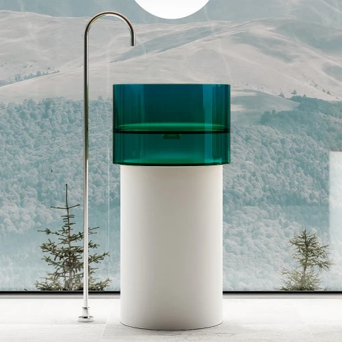 Раковина Abber Kristall 45 AT2701White-Aquamarin Белая Бирюзовая искусственный камень (литьевой мрамор), полиэфирная смола напольный