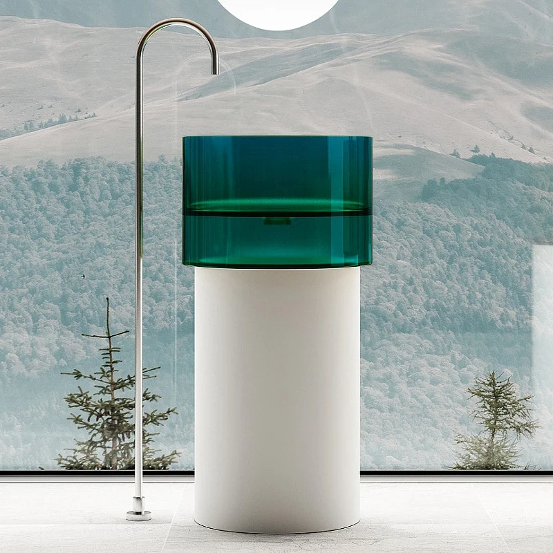 Раковина Abber Kristall 45 AT2701White-Aquamarin Белая Бирюзовая искусственный камень (литьевой мрамор), полиэфирная смола напольный