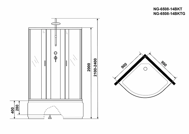 Душевая кабина Niagara Classic 90x90 6508-14BKTG с гидромассажем