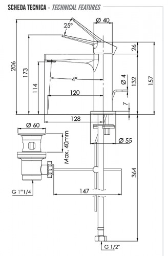 Смеситель для раковины Remer Slash Dot SL10 цвет Хром