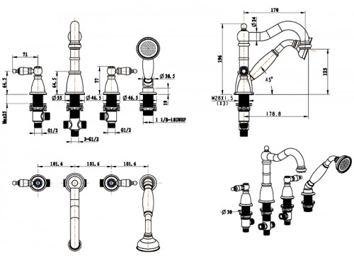 Смеситель на борт ванны Boheme Royal Cristal 396-Royal Хром латунь