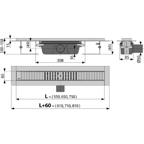 Душевой лоток Alcaplast APZ1SMART-LINE-650 с решеткой Хром