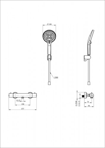 Смеситель для душа Wonzon &amp; Woghand Inn WW-B2065-A-BGG с термостатом цвет Темный графит
