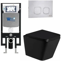 Комплект унитаза с инсталляцией WeltWasser AMBERG 497 + GELBACH 043 GL-BL + AMBERG RD-MT CR 10000011933 цвет Черный глянцевый с сиденьем Микролифт и клавишей смыва цвет Хром матовый