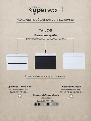 Тумба с раковиной Uperwood Tanos 60 291020252 подвесная цвет Черный матовый