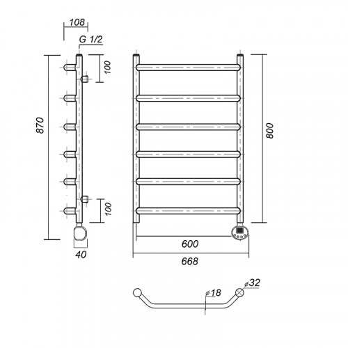 Электрический полотенцесушитель Domoterm Лаура П6 600x800 ER Хром нержавеющая сталь