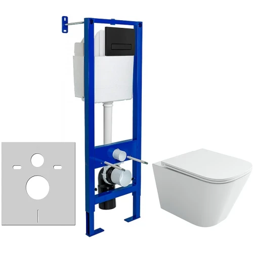 Комплект унитаза Ceramicanova Union CN4009T с инсталляцией Berges Atom 410 040340 с сиденьем Микролифт и Черной матовой клавишей смыва фарфор подвесной
