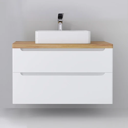 Тумба под раковину Jorno Wood 100 wood.01.100/P/W подвесная Белая МДФ / ЛДСП