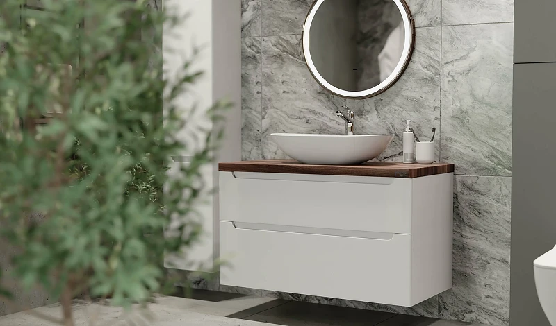 Тумба под раковину Jorno Wood 100 wood.01.100/P/W подвесная Белая МДФ / ЛДСП