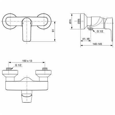 Смеситель для душа Ideal Standard Connect Air A7032AA Хром латунь на стену