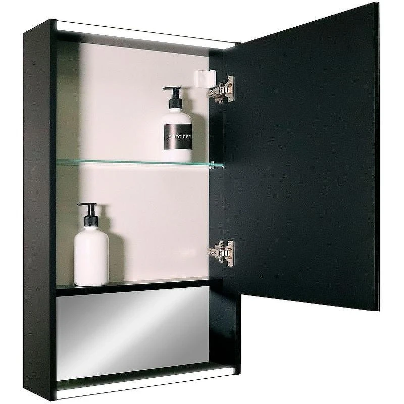 Зеркальный шкаф Reflexion Box 600х800 RF2421BL с подсветкой Черный матовый