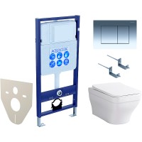 Комплект унитаза с инсталляцией Aquatek Set Aquatek Амадео cm-010 4в1 с сиденьем Микролифт и клавишей смыва Хром глянцевый фарфор подвесной