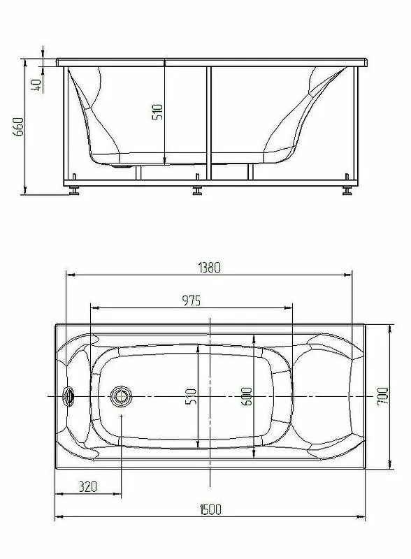 Акриловая ванна Aquatek Альфа 150x70 ALF150-0000043 без гидромассажа с фронтальной панелью с каркасом (разборный) со слив-переливом (справа)