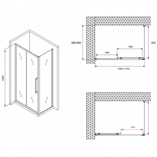 Душевой уголок Abber Schwarzer Diamant 110x60 AG30110BH-S60B профиль Черный стекло прозрачное