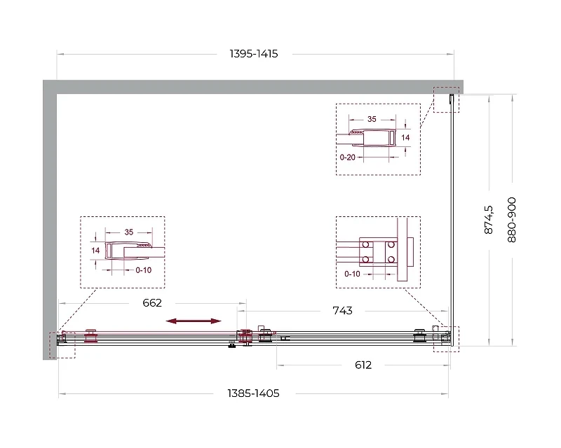 Душевой уголок BelBagno Soft Close-2 140x90 SOFT_CLOSE-2-AH-1-140/90-C-GM профиль Оружейная сталь стекло прозрачное
