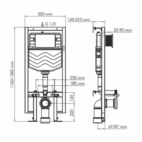 Инсталляция WasserKRAFT Vils 56TLT.010.ME.MB04 для унитаза с Черной матовой клавишей смыва