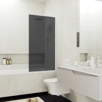 Шторка на ванну Maybah Glass MGV-86-1у 600x1400 в узком профиле Белый стекло графитовое матовое