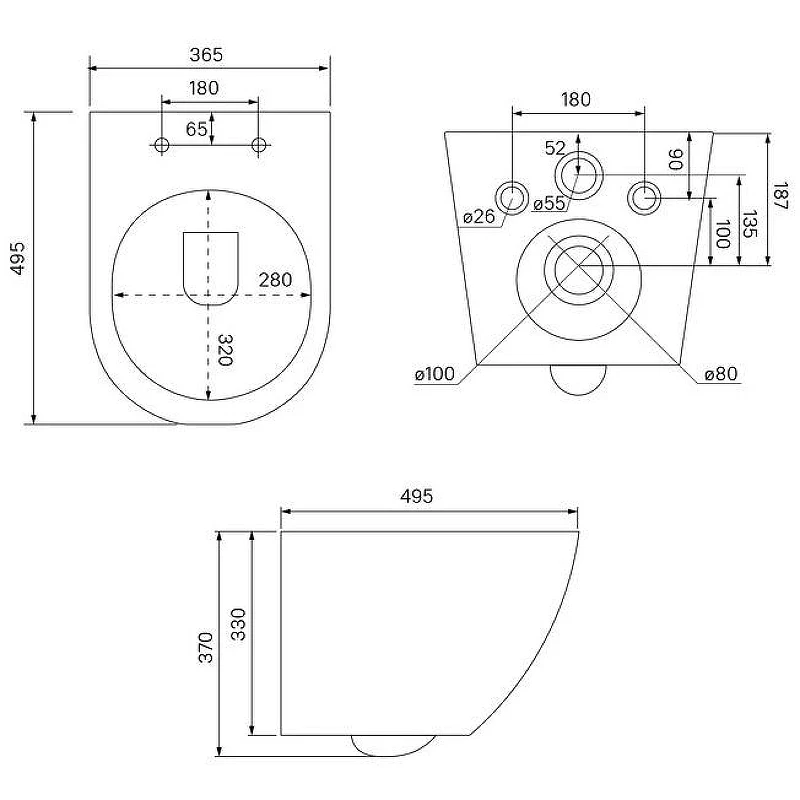 Комплект унитаза с инсталляцией Iddis Basic BASB020i73 с сиденьем Микролифт и Черной матовой клавишей смыва