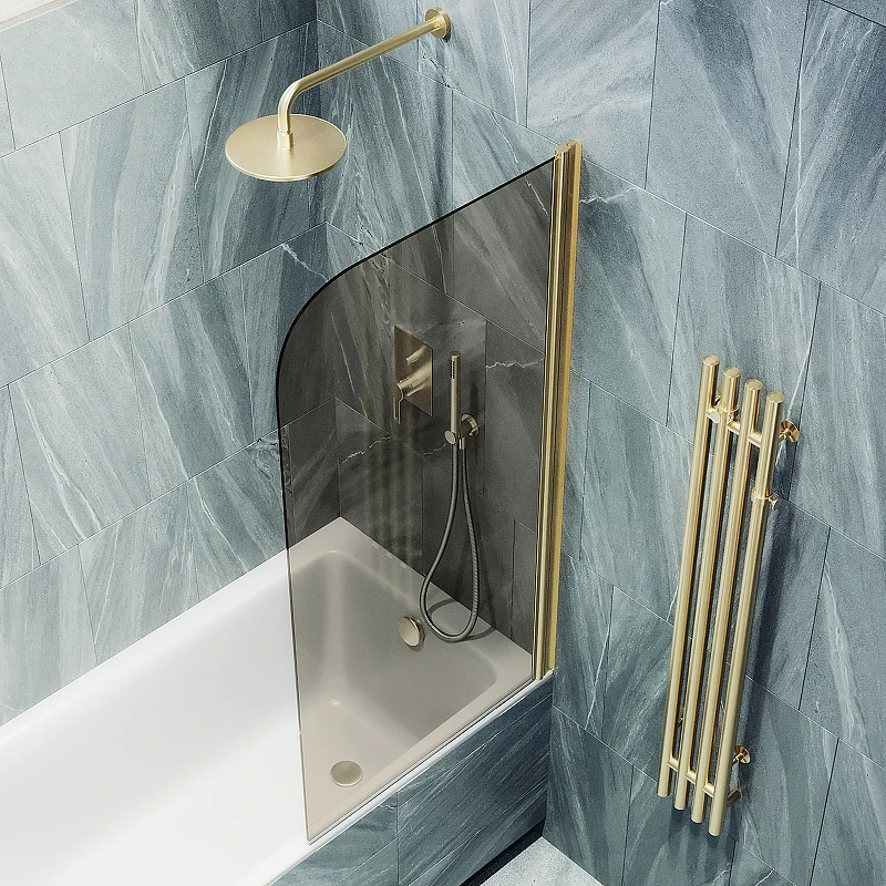 Шторка на ванну Maybah Glass MGV-601-3 400x1400 поворотная на монопетле Золото стекло бронзовое