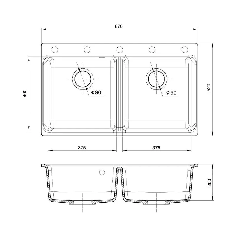 Кухонная мойка Rivelato Axel X-90-2D topazio цвет Топаз