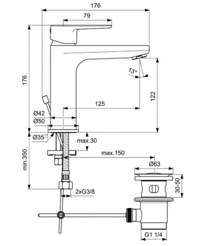 Смеситель для раковины Ideal Standard Cerafine Model O BC699XG Черный шелк латунь на столешницу