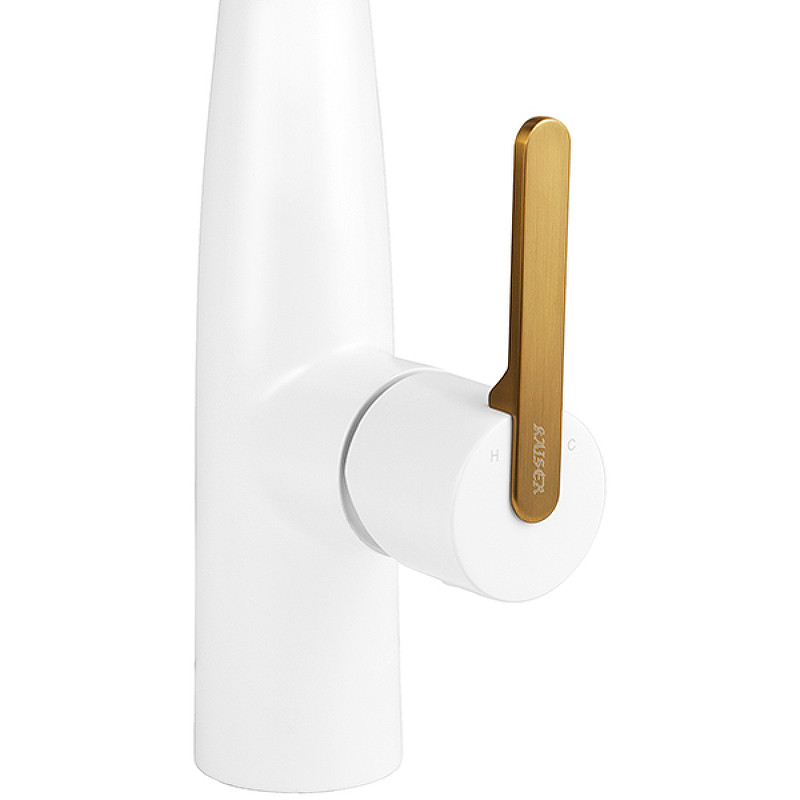 Смеситель для кухни Kaiser Claro 22144-4 Белый матовый Шлифованное золото латунь