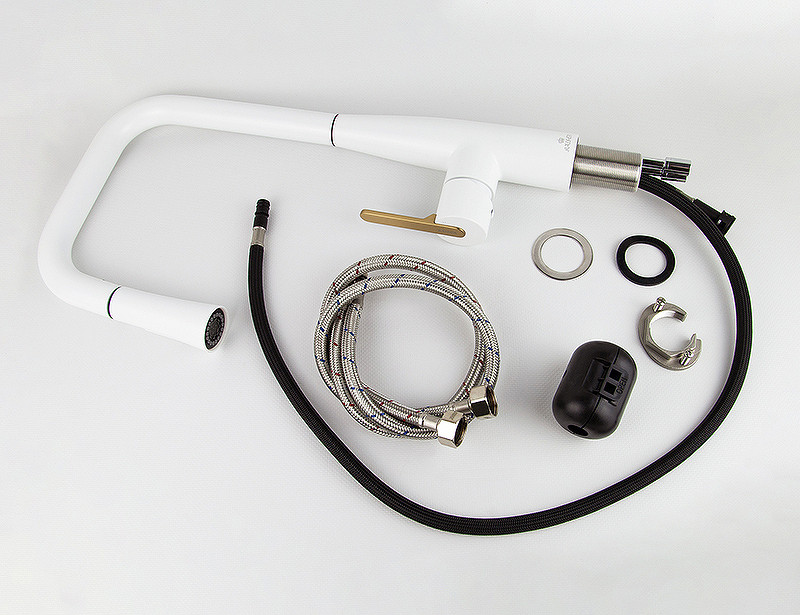 Смеситель для кухни Kaiser Claro 22144-4 Белый матовый Шлифованное золото латунь