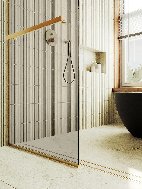 Душевая перегородка Maybah Glass MGD-709-3у 1090x1950 в узком профиле Золото стекло бронзовое