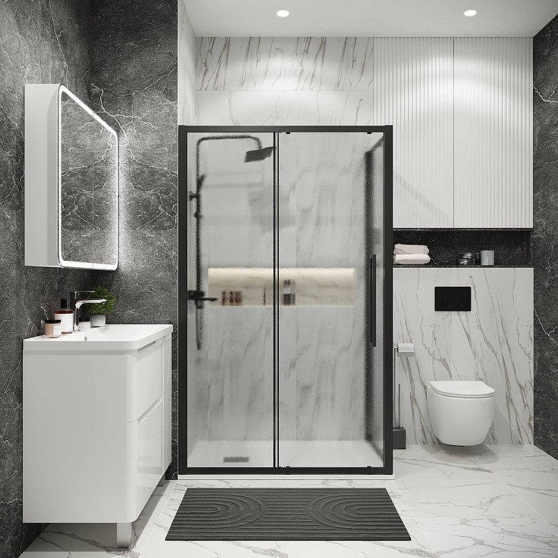 Душевая стенка Grossman Cosmo 100 200.K33.02.100.21.02 профиль Черный матовый стекло шиншилла