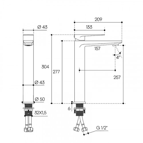 Смеситель для раковины Aqueduto LINHA LIN0350 цвет Шлифованное золото