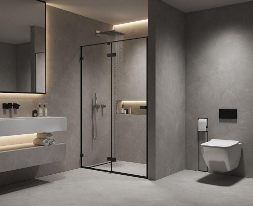 Душевая дверь AQUAme 120 AQM7408-2-12 профиль цвет Черный матовый стекло прозрачное