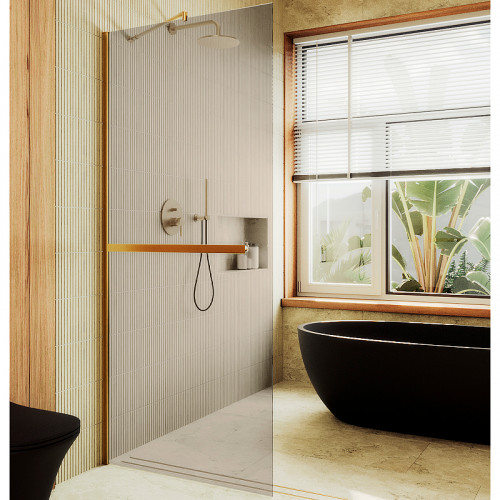 Душевая перегородка Maybah Glass MGD-727-3ш 790x1950 в широком профиле Золото стекло бронзовое