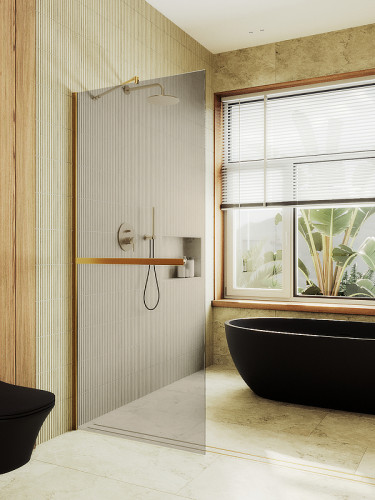 Душевая перегородка Maybah Glass MGD-727-3ш 790x1950 в широком профиле Золото стекло бронзовое