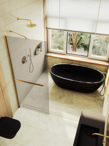 Душевая перегородка Maybah Glass MGD-727-3ш 790x1950 в широком профиле Золото стекло бронзовое