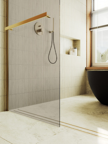 Душевая перегородка Maybah Glass MGD-727-3ш 790x1950 в широком профиле Золото стекло бронзовое