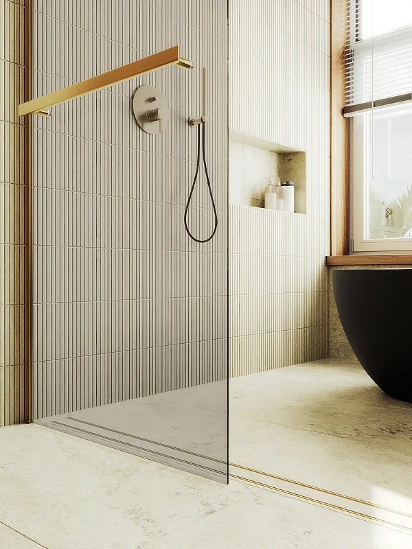 Душевая перегородка Maybah Glass MGD-727-3ш 790x1950 в широком профиле Золото стекло бронзовое