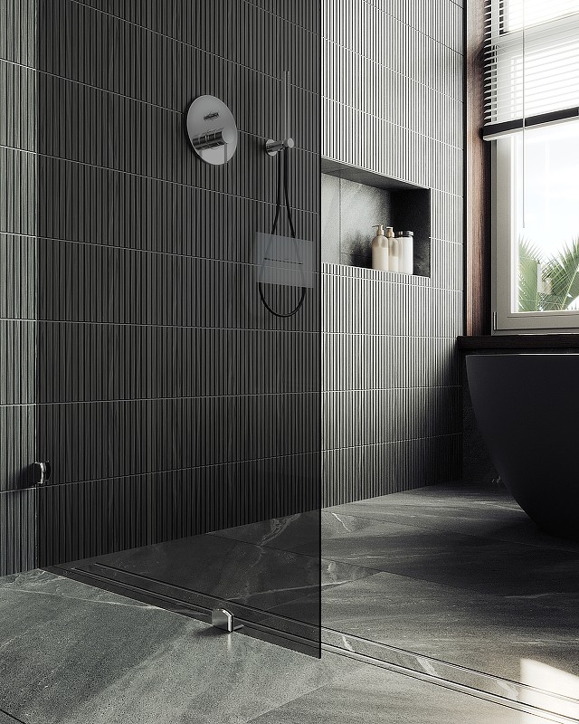 Душевая перегородка Maybah Glass MGD-275-4 890x1950 коннектор стена-стекло Хром глянцевый стекло графитовое
