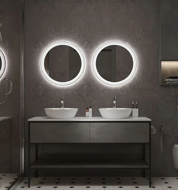 Зеркало Art&Max Napoli AM-Nap-800-DS-F-White с подсветкой с бесконтактным выключателем Белое матовое МДФ / ЛДСП, стекло